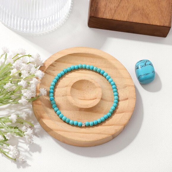 Turquoise Crystal Stretch Bracelet - 4mm Beads for Protective Healing & Elegance - Picture 6 of 7